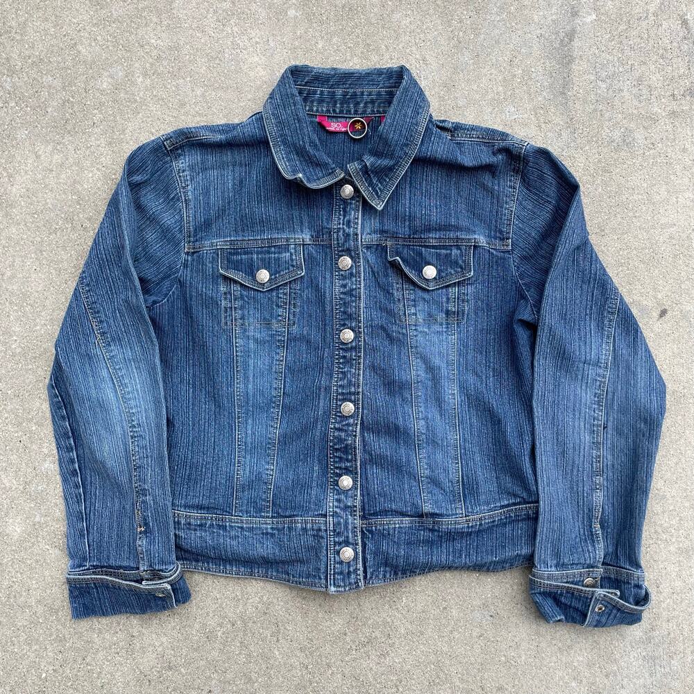 Vintage Y2K SO Cropped Denim Trucker Jacket Medium Wash Womens Medium Blue